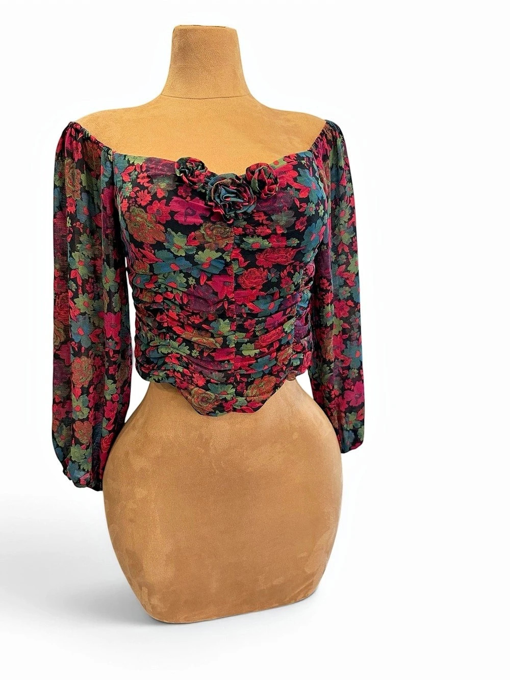 NWOT- Free People Through Oh Lala Top Floral Blouse Black & Red Small - Picture 3 of 13